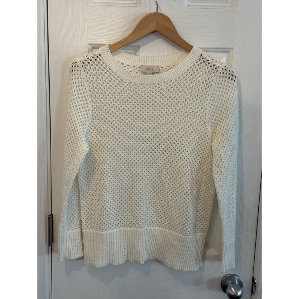 Loft Beige Knit Sweater 100% Cotton Spring Summer Classic Size Medium Casual